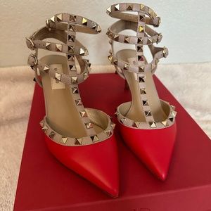 Valentino Garavani Rockstud Caged 65 Leather Ankle Strap Pump Heels